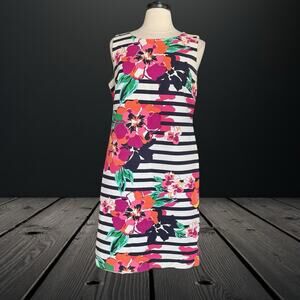 Talbots Tropical Floral Dress Sz 12 Sleeveless Sheath Knee Length Textured Lined